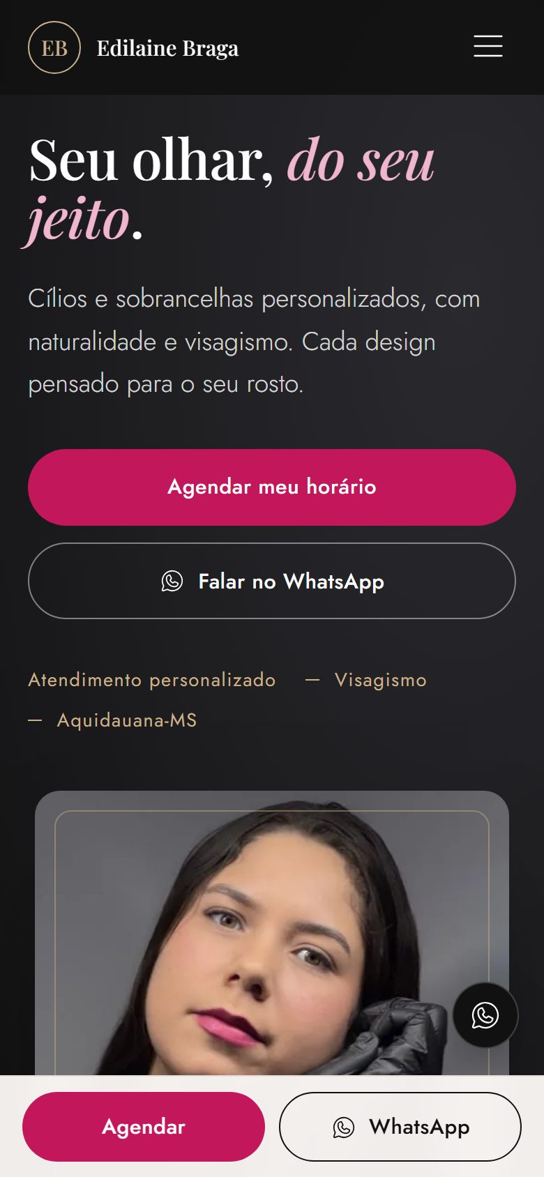 Site de Edilaine Braga, versão para celular