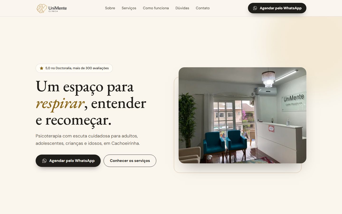 Site de UniMente, versão para computador
